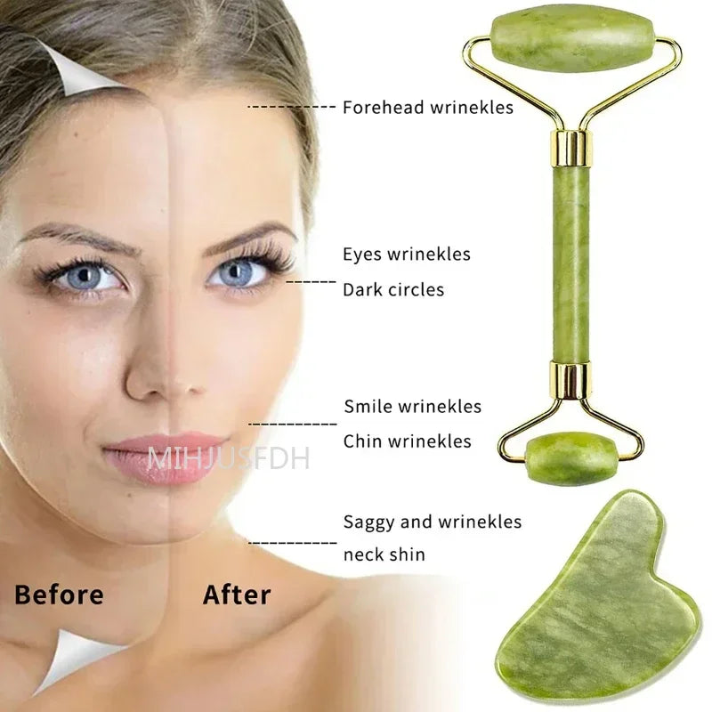 Double-End Gua Sha Jade Stone Roller Set