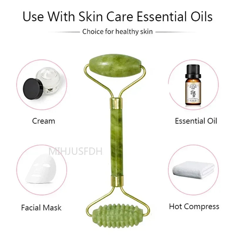 Double-End Gua Sha Jade Stone Roller Set