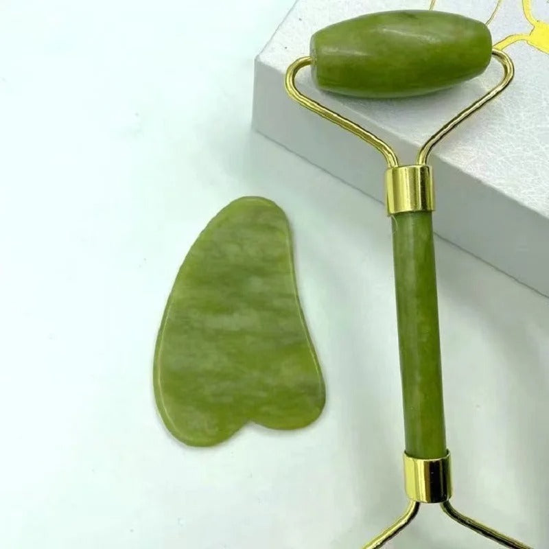 Double-End Gua Sha Jade Stone Roller Set