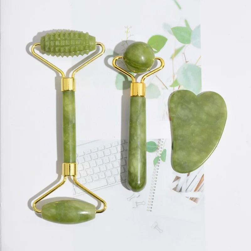 Double-End Gua Sha Jade Stone Roller Set
