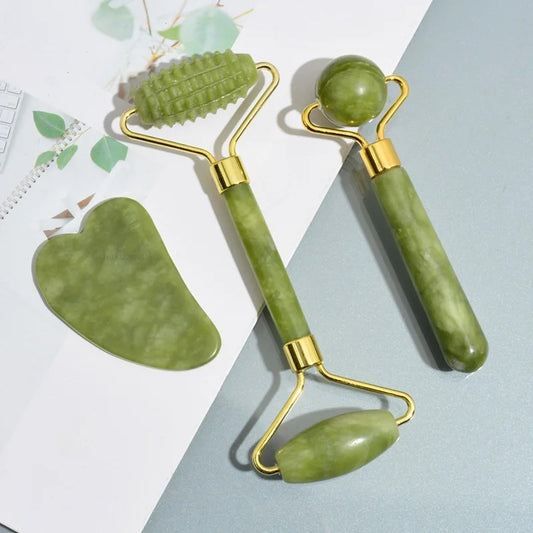 Double-End Gua Sha Jade Stone Roller Set